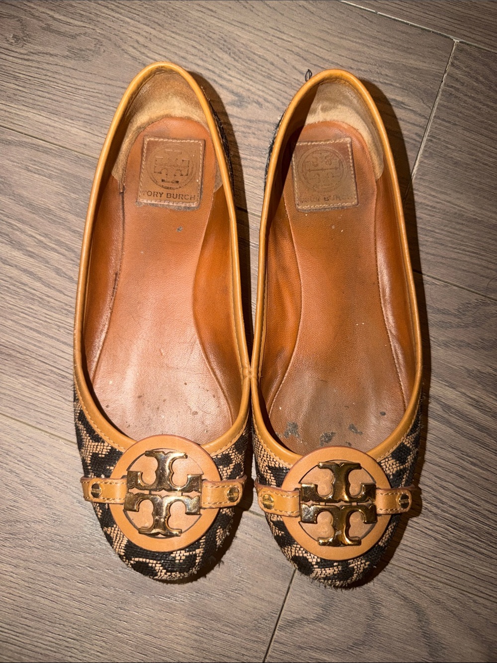 Tory Burch Tan & Black Leopard Ballet Flats